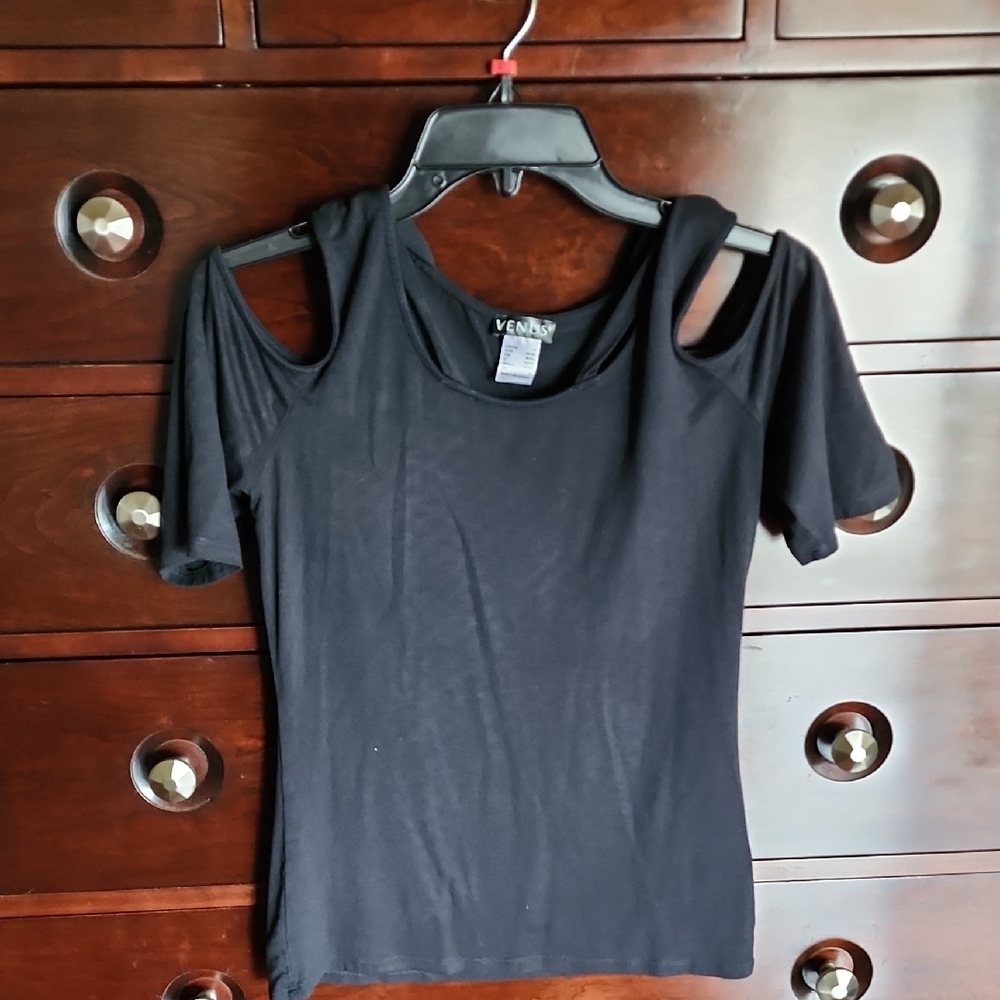 VENUS Black Fitted Cutout T-Shirt
